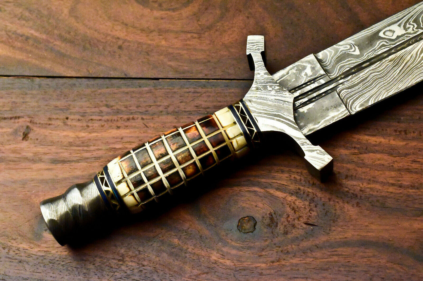 Custom Handmade Damascus Sword Dagger Double Edge Knife - SUSA KNIVES