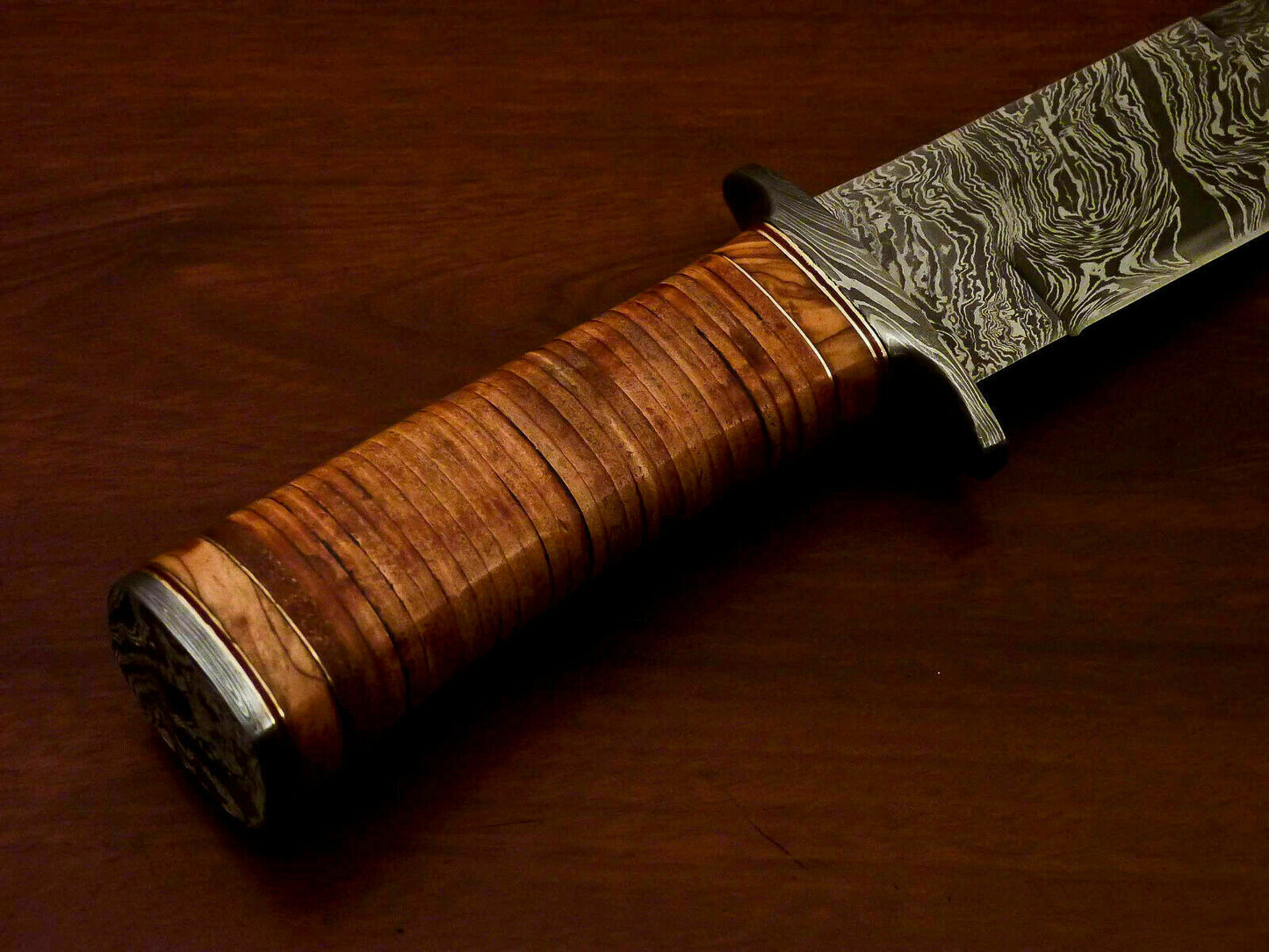 Amazing Custom Handmade Damascus Steel Hunting Knife |Sheath Leather Roll Handle - SUSA KNIVES