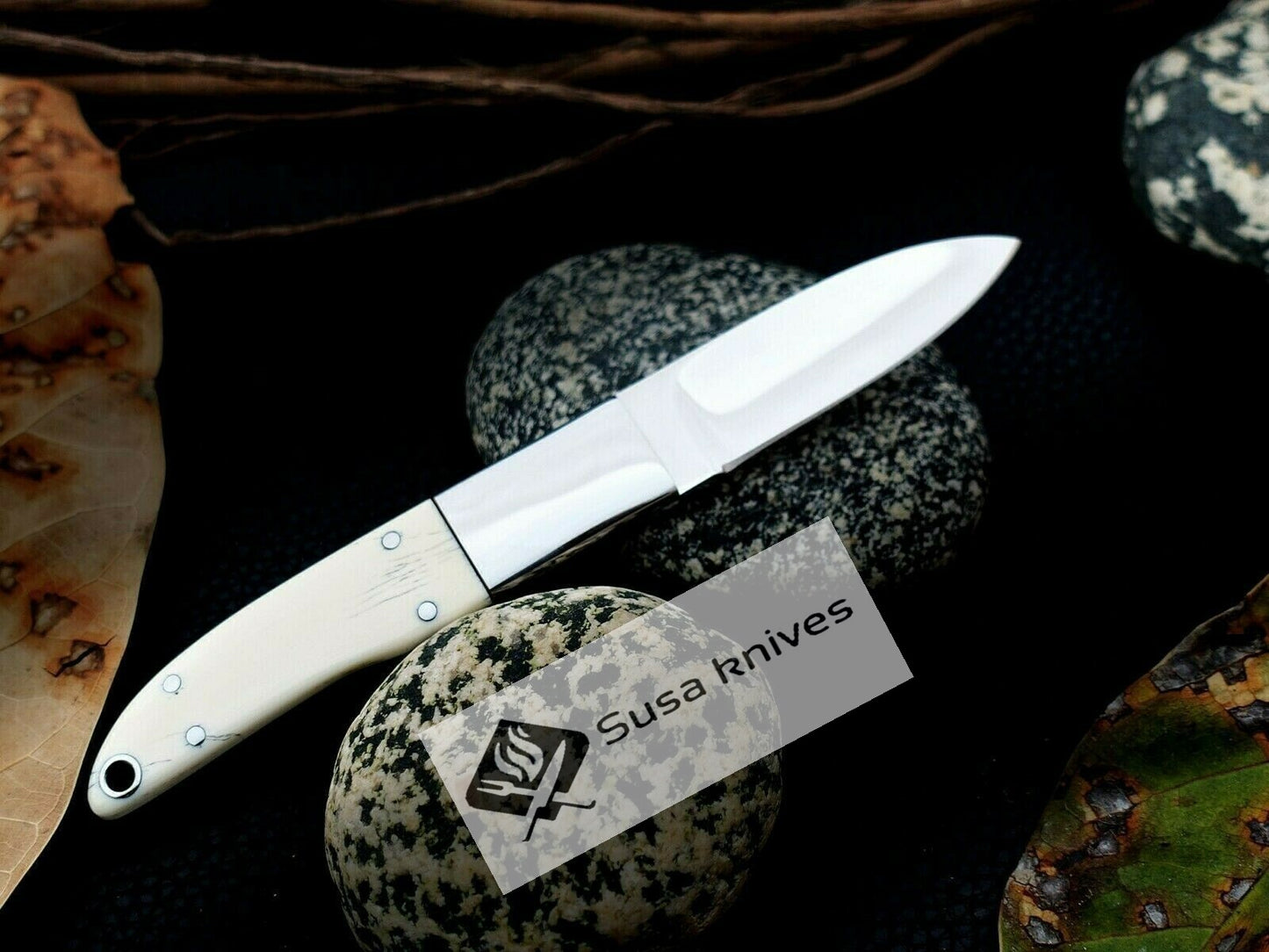CUSTOM MADE, MIRROR POLISHED 440 C,MAMMOTH HANDLE HUNTING / FIGHTING KNIFE - SUSA KNIVES