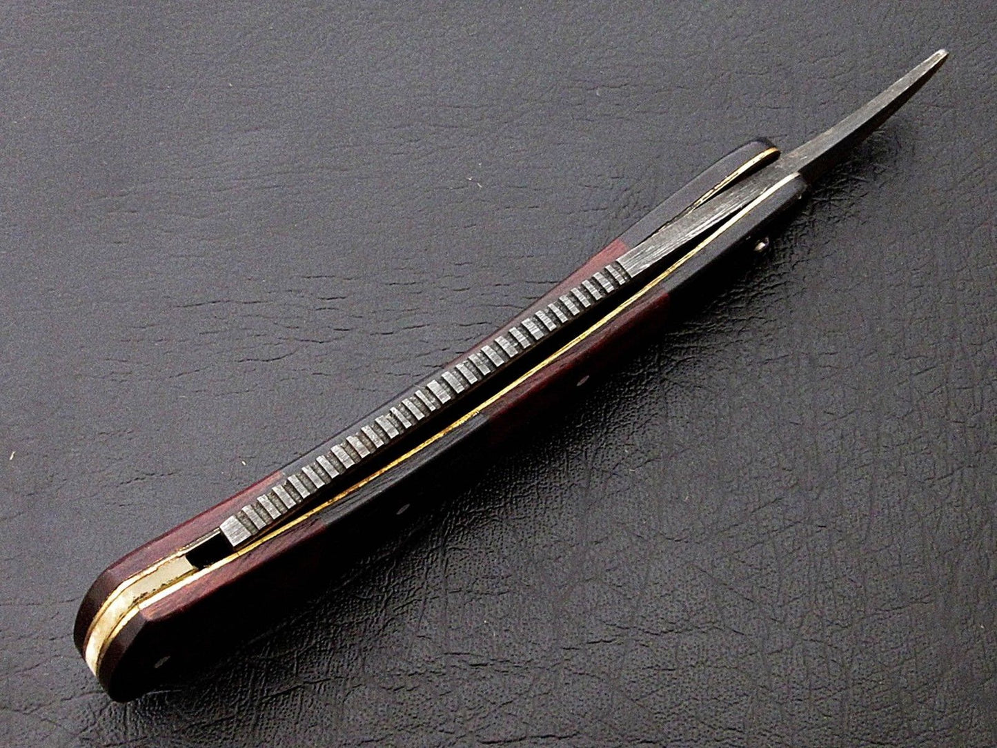 BEAUTIFUL CUSTOM HANDMADE DAMASCUS SHAVING RAZOR HANDLE ROSE WOOD & BULL HORN - SUSA KNIVES