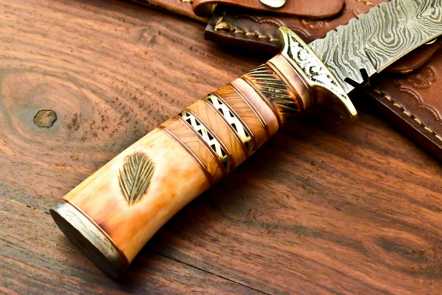 Custom Handmade Damascus Kukri Hunting Knife | Farms Camel Bone - SUSA KNIVES