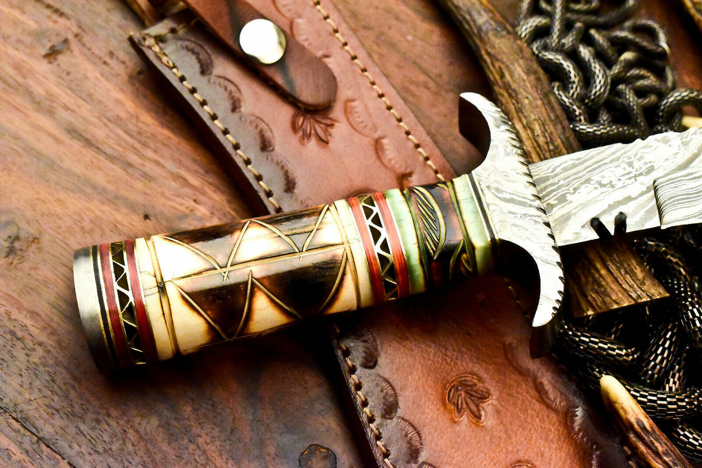 Custom Handmade Damascus Kukri Hunting Knife | Farms Camel Bone - SUSA KNIVES
