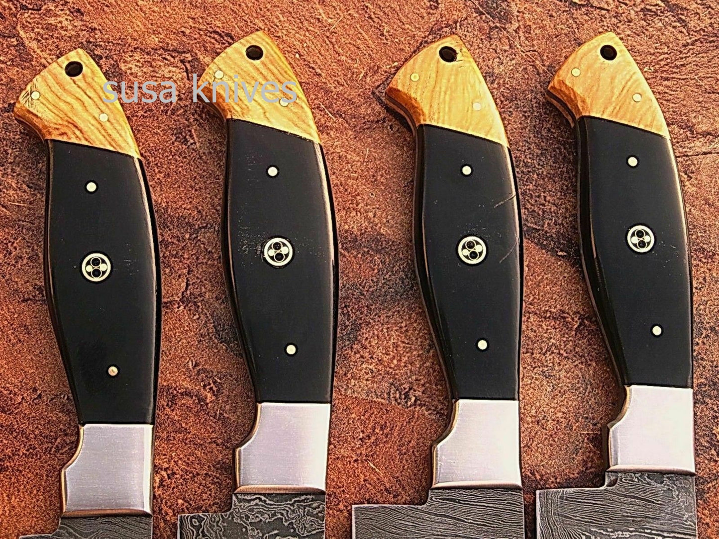 CUSTOM MADE DAMASCUS BLADE 4Pcs. CHEF/KITCHEN KNIVES SET - SUSA KNIVES