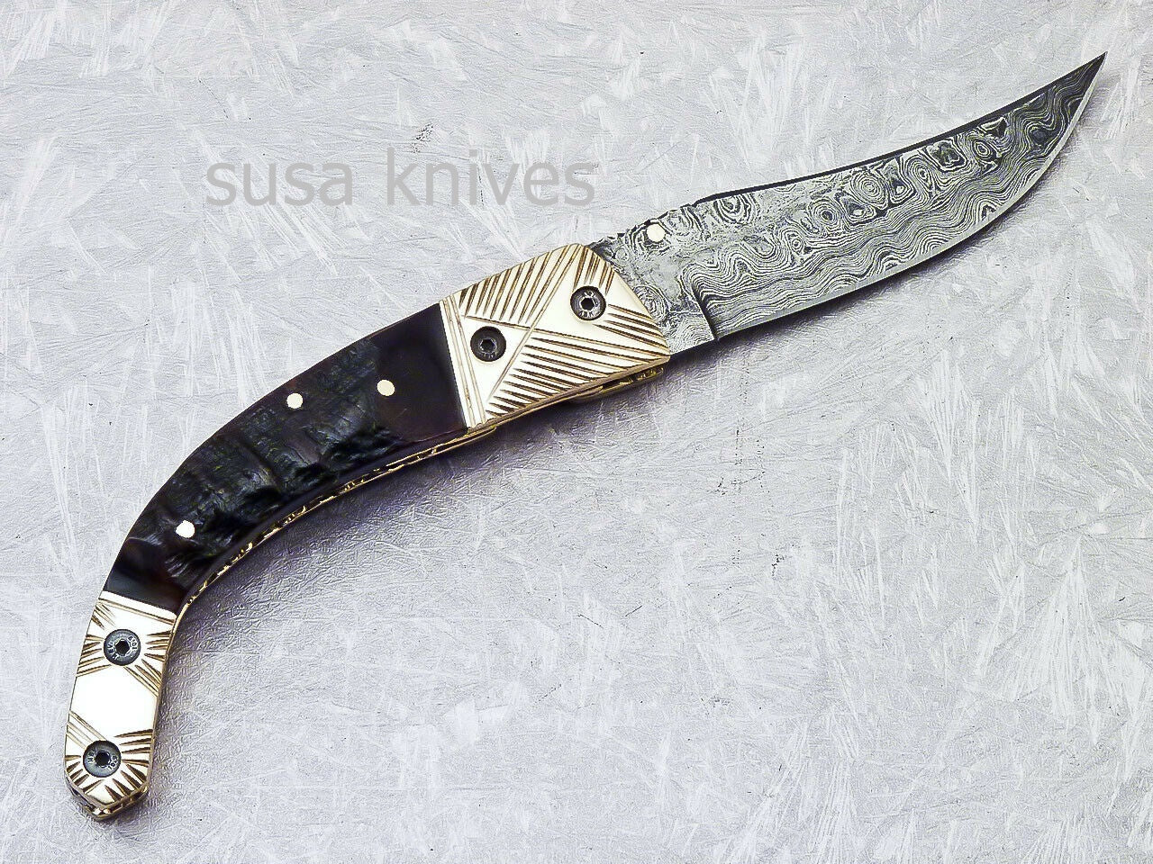 SUPERB CUSTOM HANDMADE DAMASCUS STEEL POCKET FOLDING KNIFE LINER LOCK - SUSA KNIVES