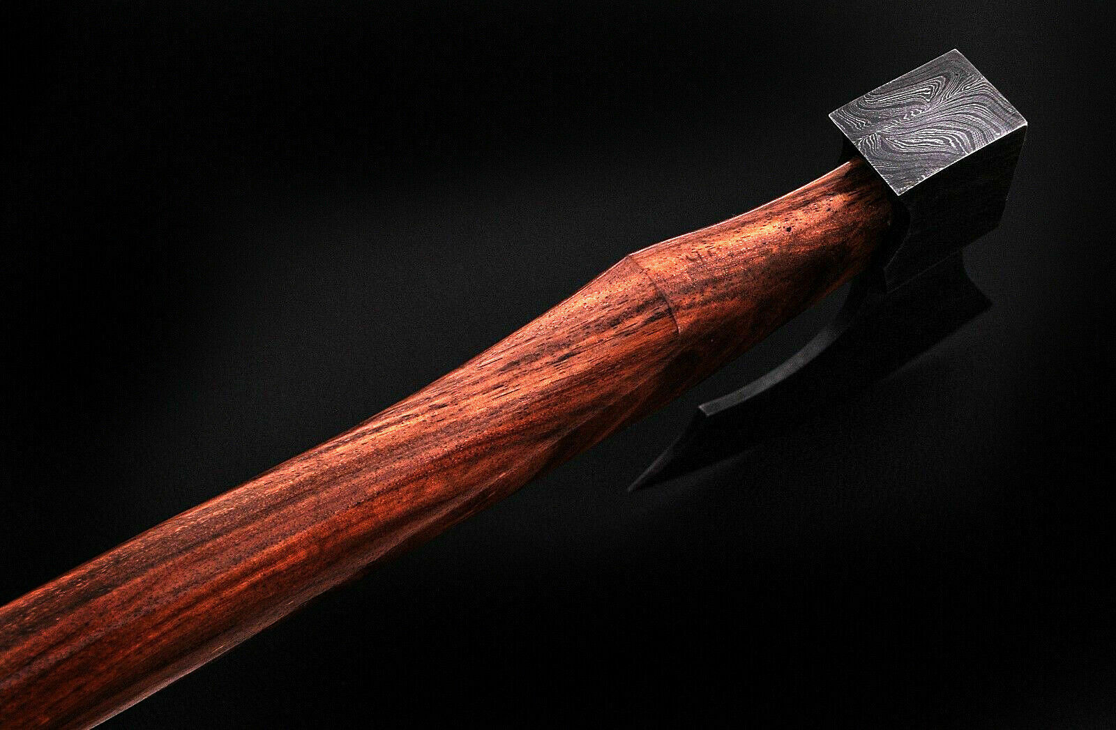 CUSTOM HAND FORGED DAMASCUS STEEL WALNUT WOOD TOMAHAWK AXE WITH LEATHER SHEATH - SUSA KNIVES