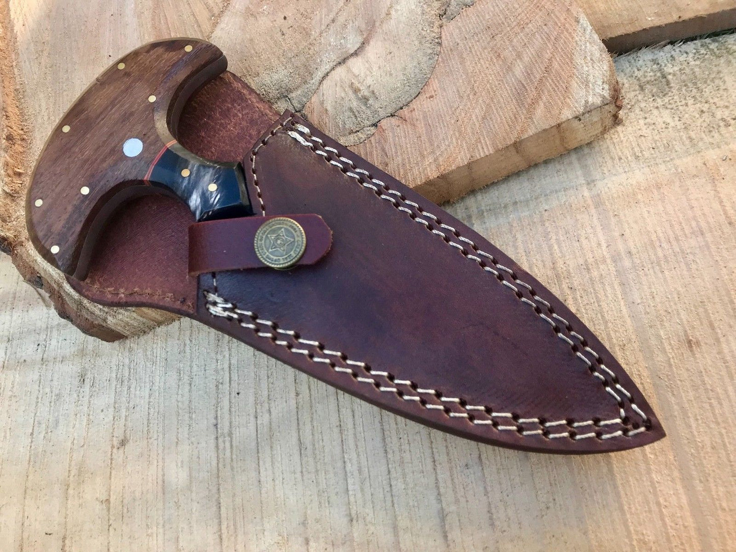 CUSTOM HANDMADE HUNTING BOOT KNIFE D2 STEEL WOOD HANDLE LEATHER WITH SHEATH - SUSA KNIVES