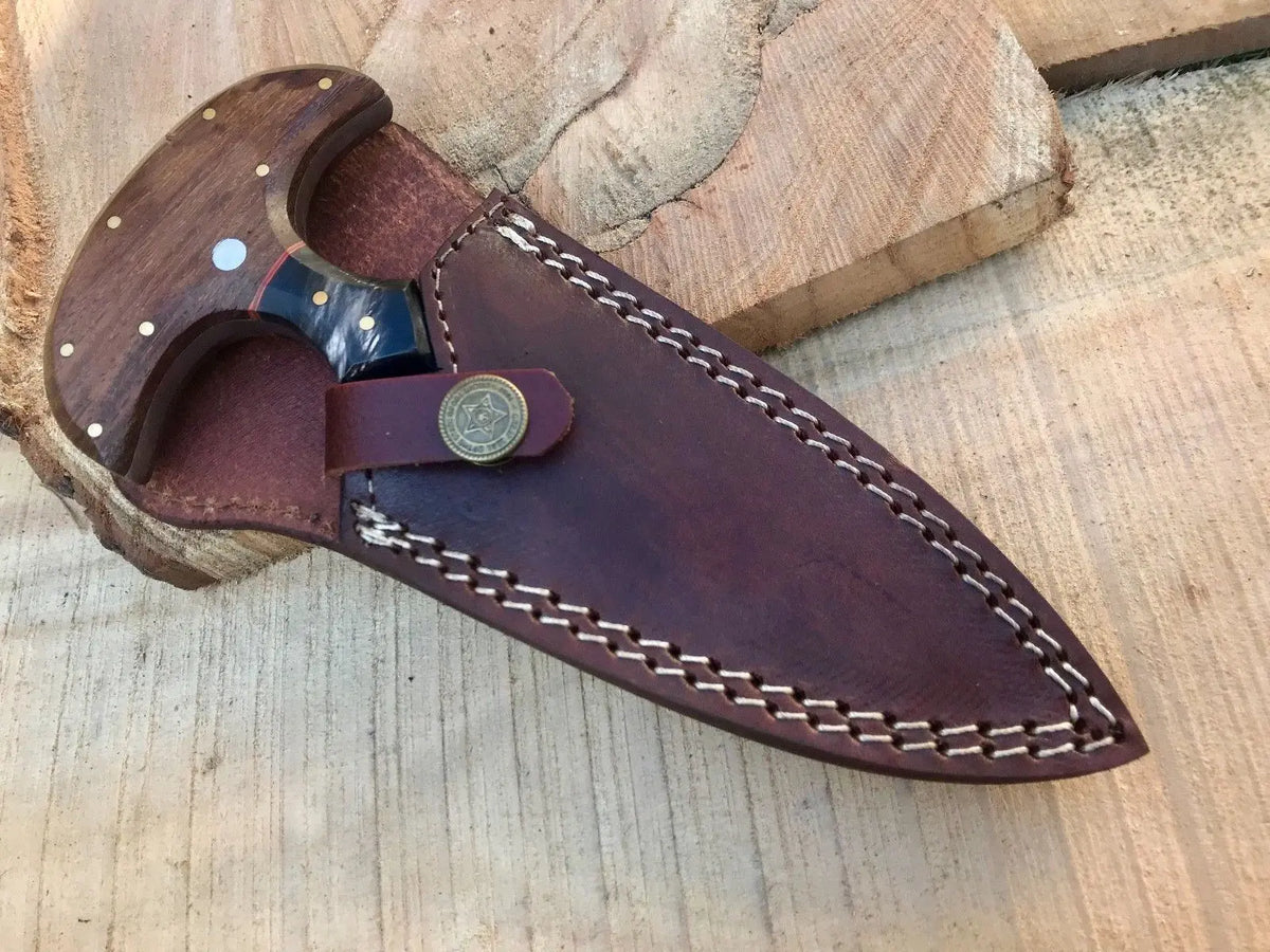CUSTOM HANDMADE HUNTING BOOT KNIFE D2 STEEL WOOD HANDLE LEATHER WITH SHEATH - SUSA KNIVES