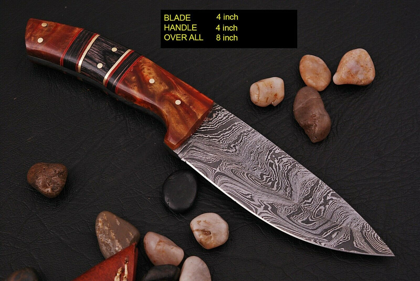 CUSTOM HAND FORGED DAMASCUS STEEL Skinning/Hunting KNIFE W/ RISEN HANDLE - SUSA KNIVES