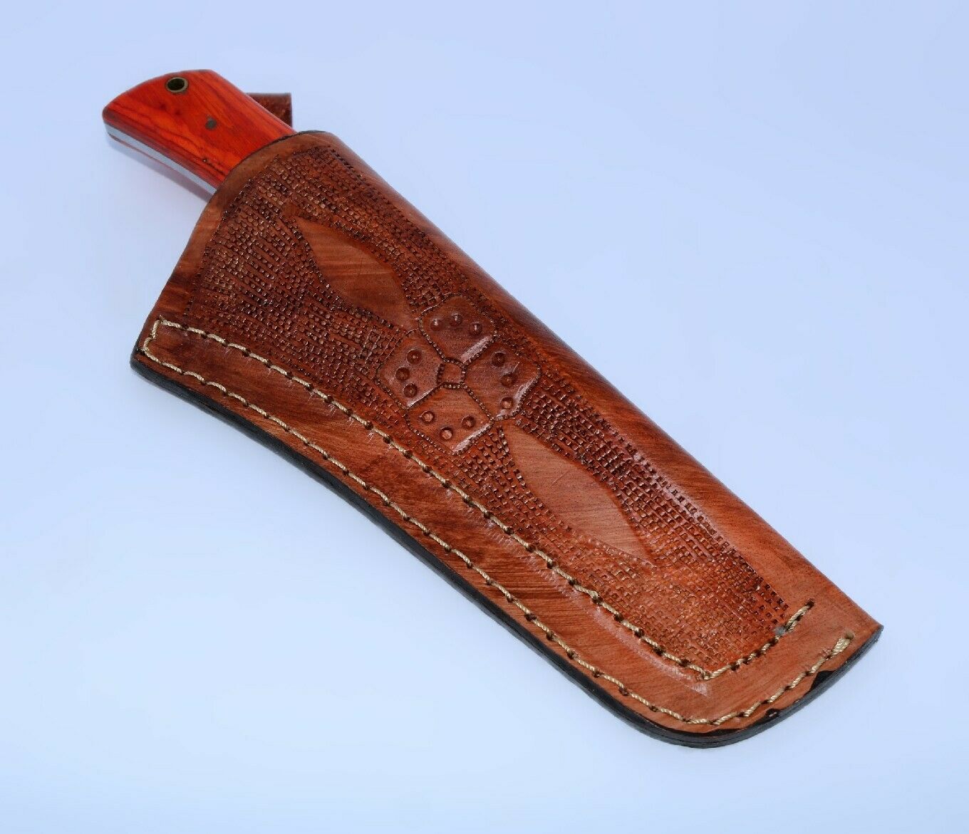 HAND FORGED DAMASCUS STEEL BULL CUTTER/COWBOY KNIFE & PUKKA WOOD HANDLE - SUSA KNIVES