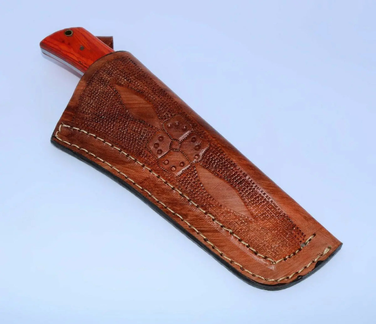 HAND FORGED DAMASCUS STEEL BULL CUTTER/COWBOY KNIFE & PUKKA WOOD HANDLE - SUSA KNIVES