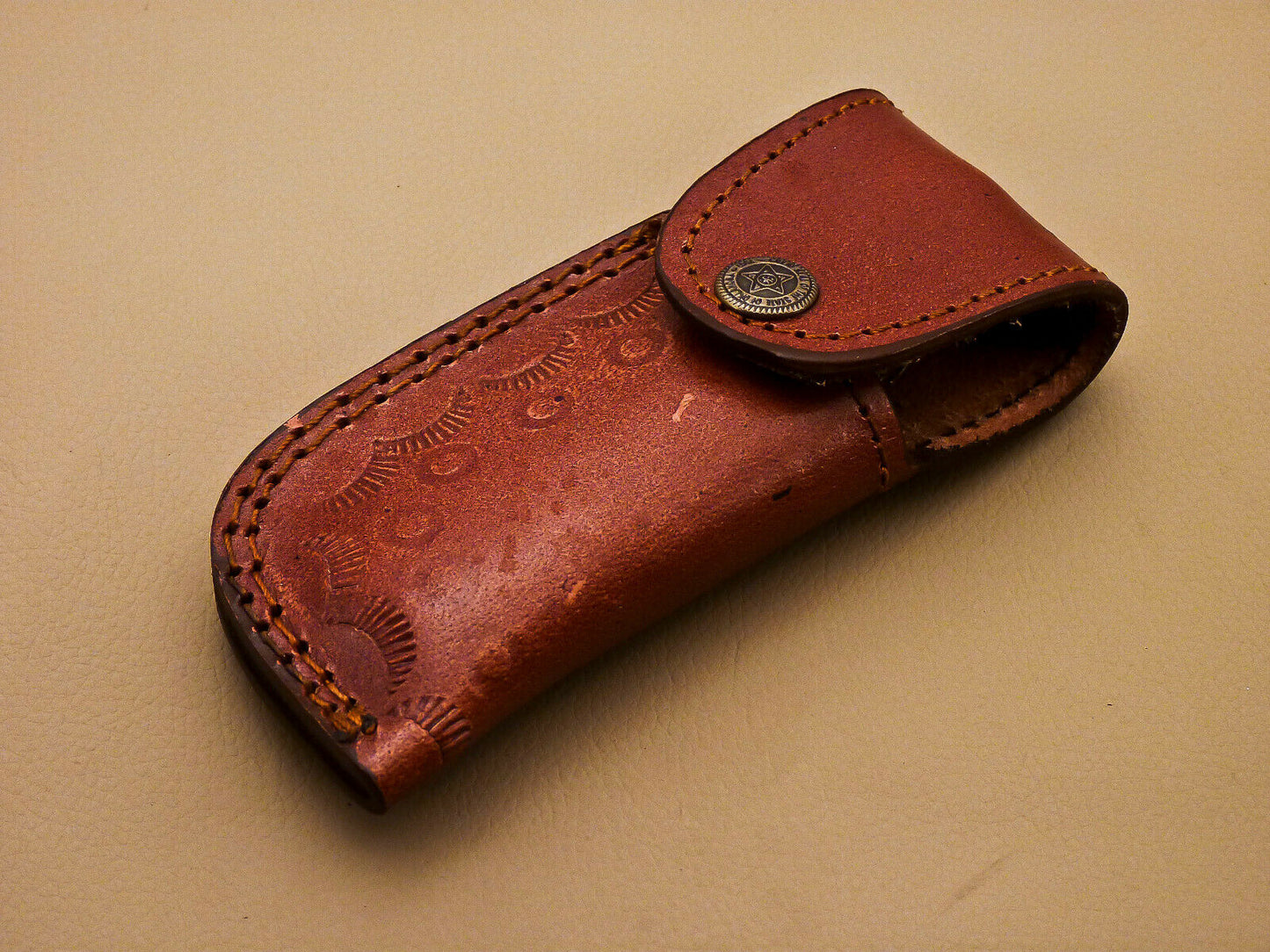 Beautiful Custom Damascus Steel Folding Handmade Knive Engraved Burn Camel Bone - SUSA KNIVES