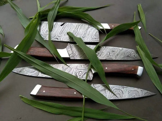 Set Of 4 Beautiful Handmade Damascus Steel Chef Knives With Leather Bag - SUSA KNIVES