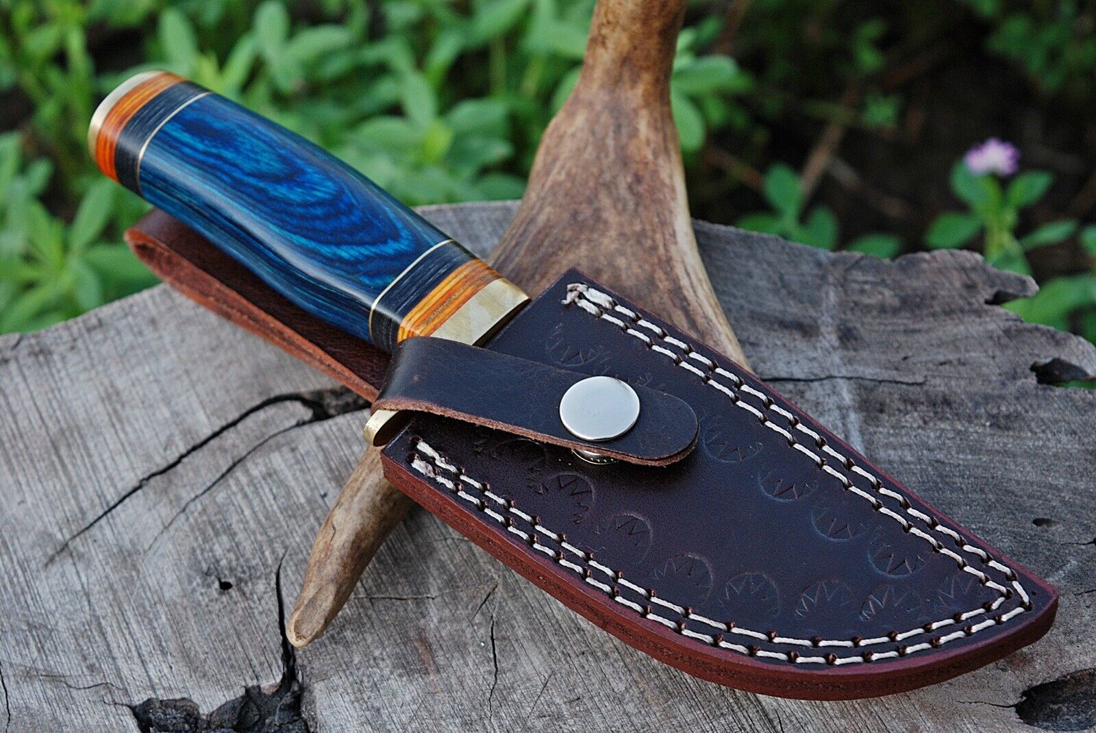 CUSTOM HAND FORGED DAMASCUS STEEL Hunting KNIFE W/ Wood Brass Guard HANDLE- - SUSA KNIVES