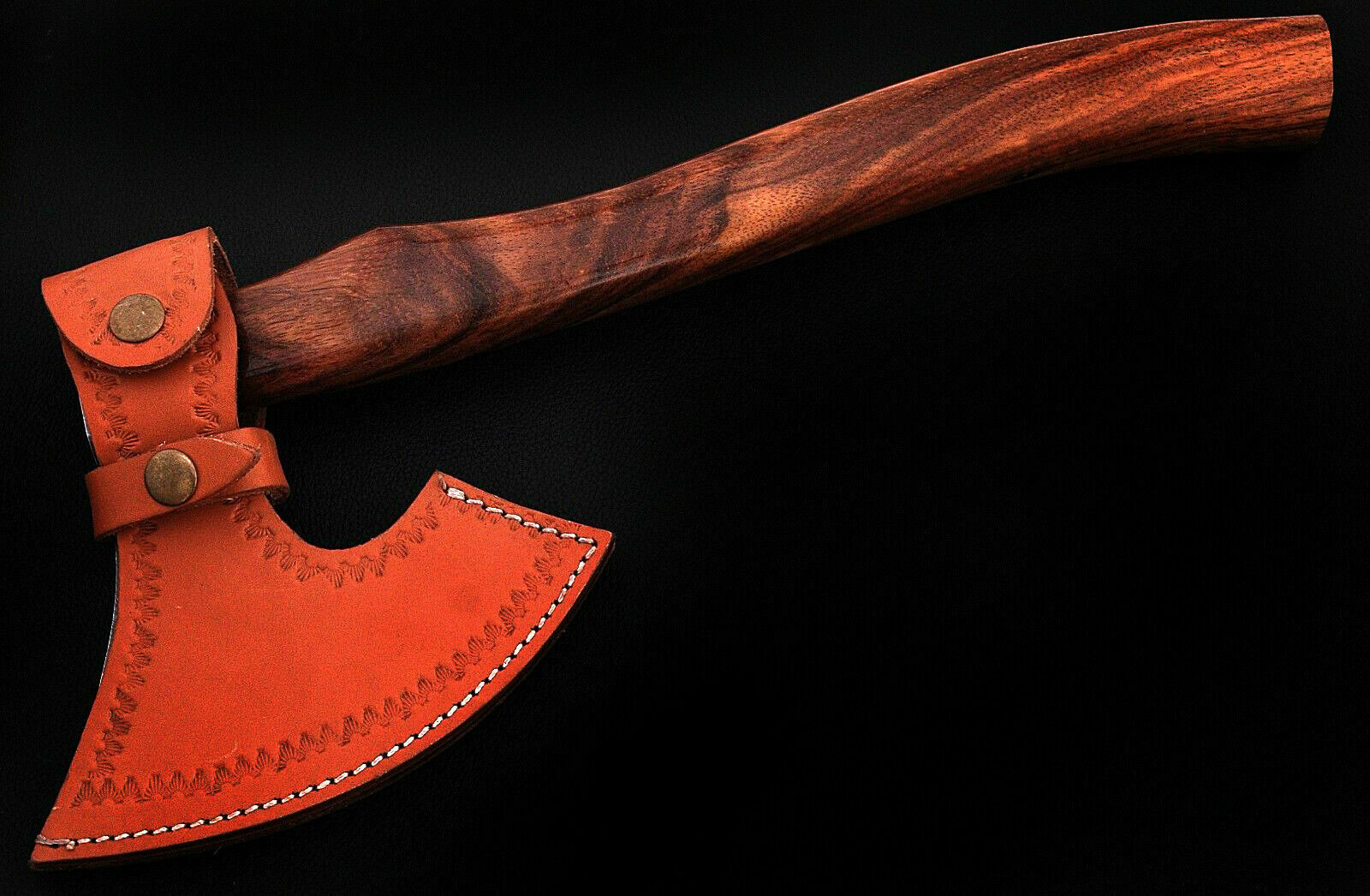 CUSTOM HAND FORGED DAMASCUS STEEL WALNUT WOOD TOMAHAWK AXE WITH LEATHER SHEATH - SUSA KNIVES