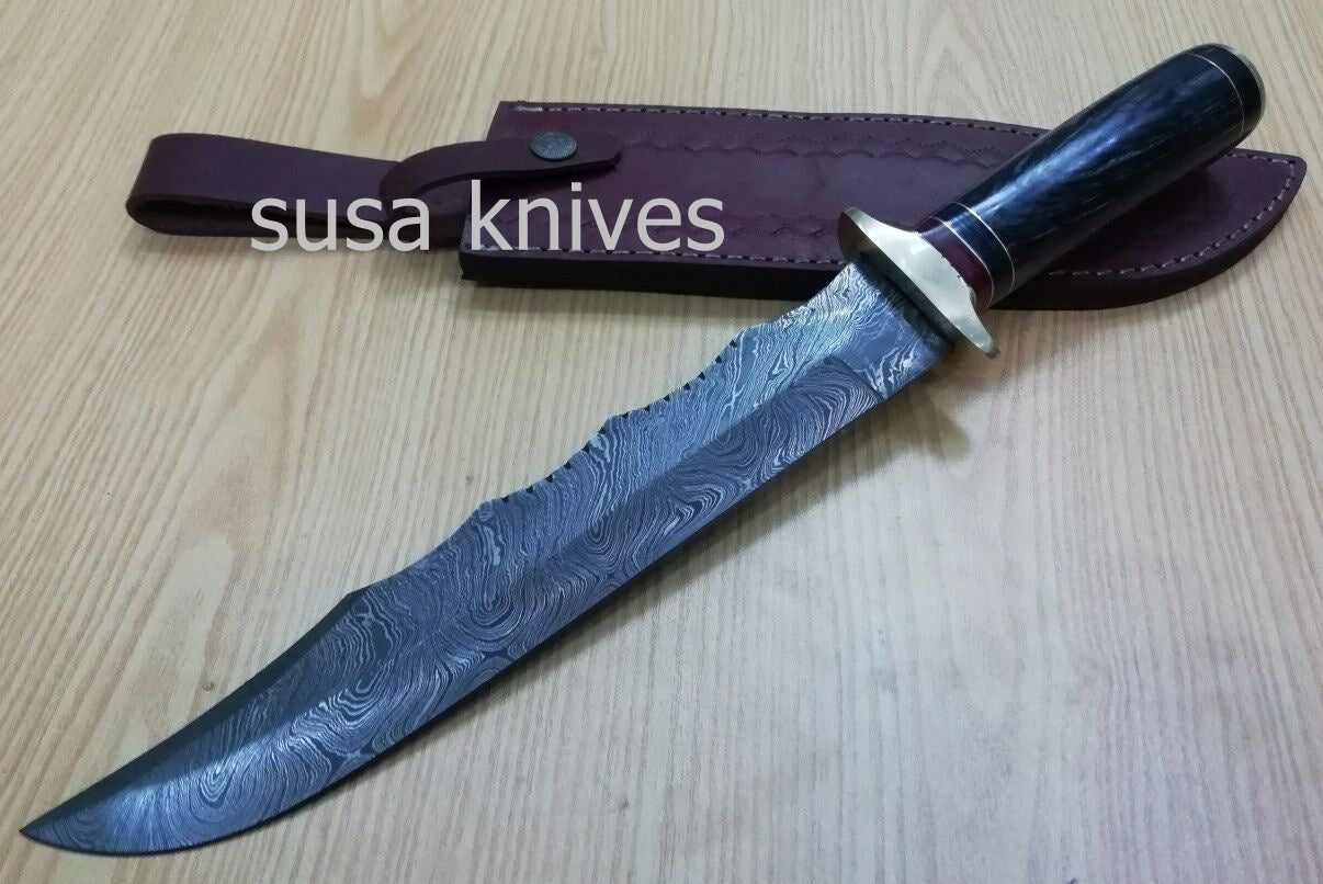 Customized Handmade Moqen,s Damascus Steel Lion Hunting knfie - SUSA KNIVES