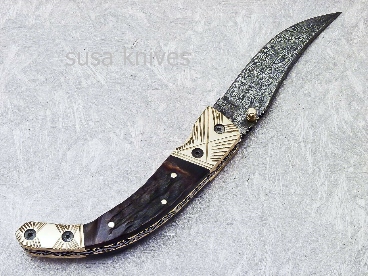 SUPERB CUSTOM HANDMADE DAMASCUS STEEL POCKET FOLDING KNIFE LINER LOCK - SUSA KNIVES