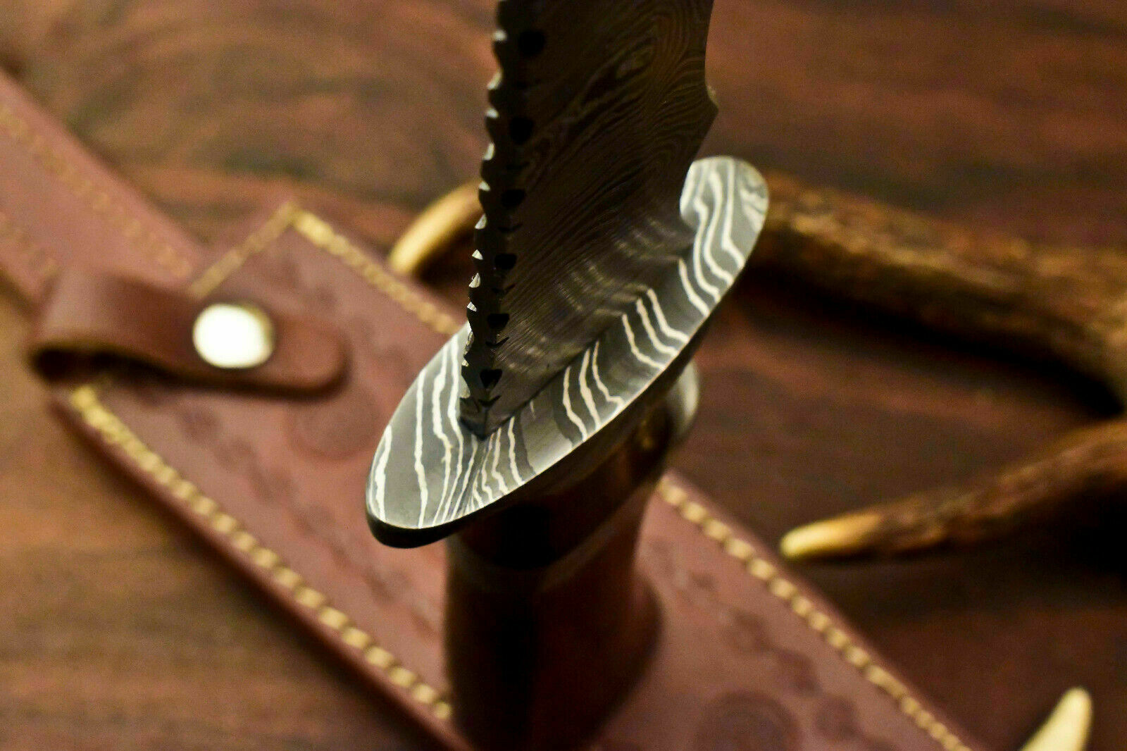 Custom Handmade Damascus Steel Bowie Knife | Sheath | Natural Rose Wood Handle - SUSA KNIVES