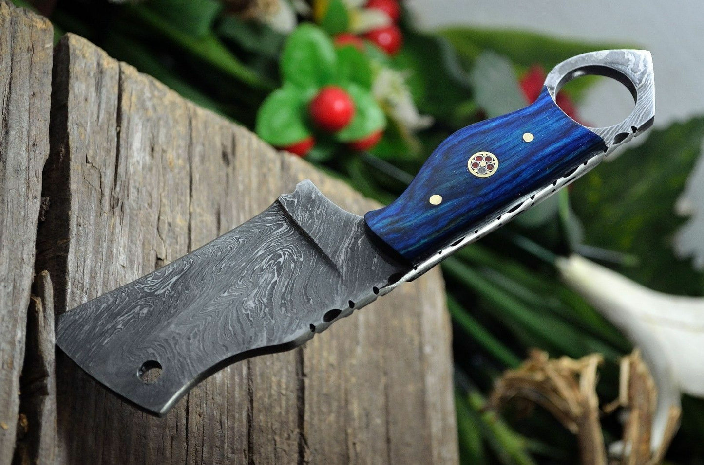 CUSTOM HANDMADE DAMASCUS STEEL EXOTIC WOOD MINI CLEAVER KNIFE - POCKET KNIFE - SUSA KNIVES