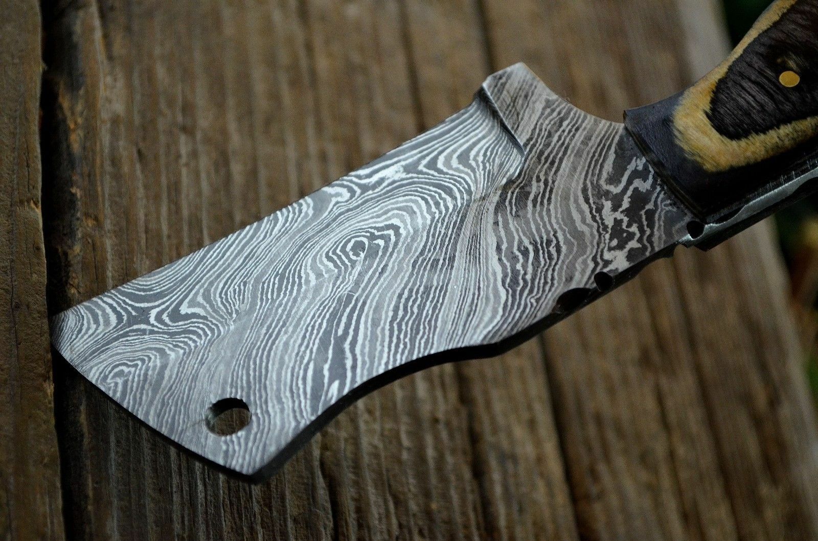 CUSTOM MADE MINI POCKET CLEAVER HUNTING KNIFE FORGED DAMASCUS STEEL WITH SHEATH - SUSA KNIVES