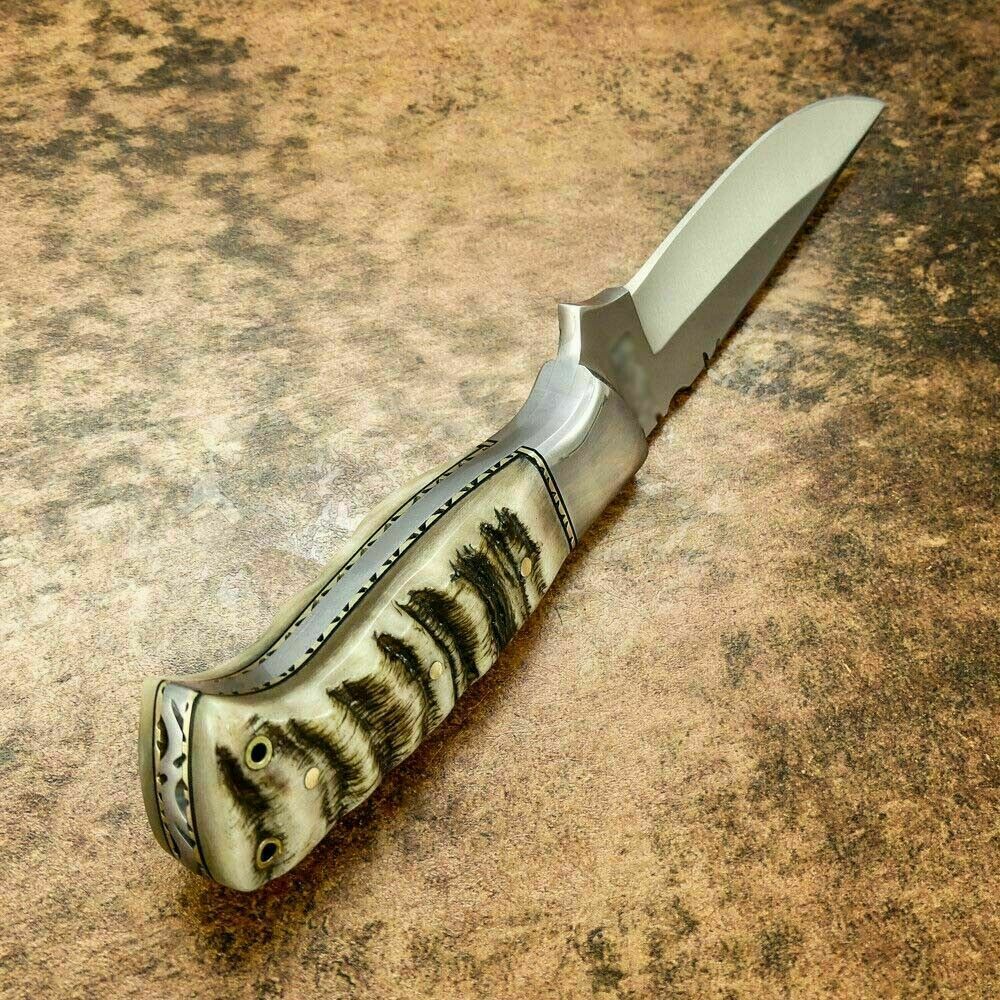 CUSTOM HAND MADE D2 HUNTING KNIFE - FULL TANG - SHEEP HORN HANDLE - SUSA KNIVES