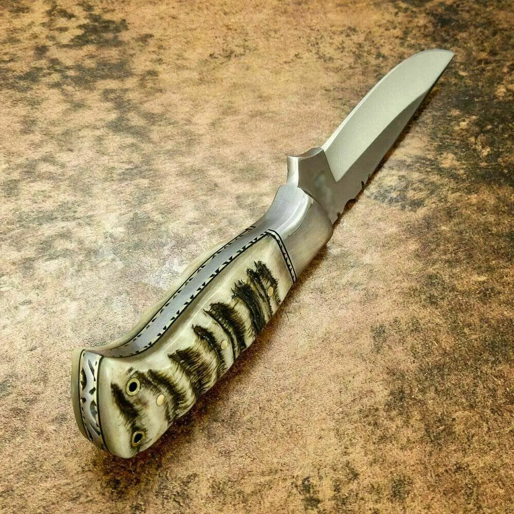 CUSTOM HAND MADE D2 HUNTING KNIFE - FULL TANG - SHEEP HORN HANDLE - SUSA KNIVES