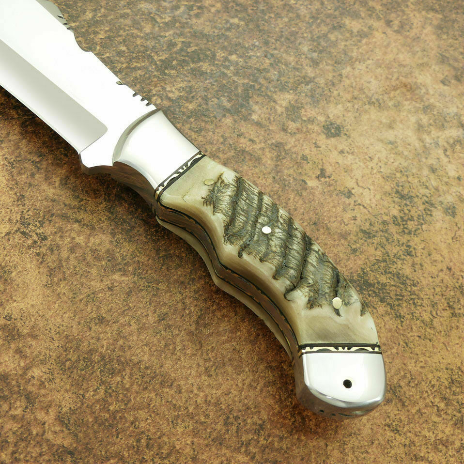 Beautiful Custom Handmade D2 Steel Tracker Knife | Sheath | Ram Horn Handle3 - SUSA KNIVES