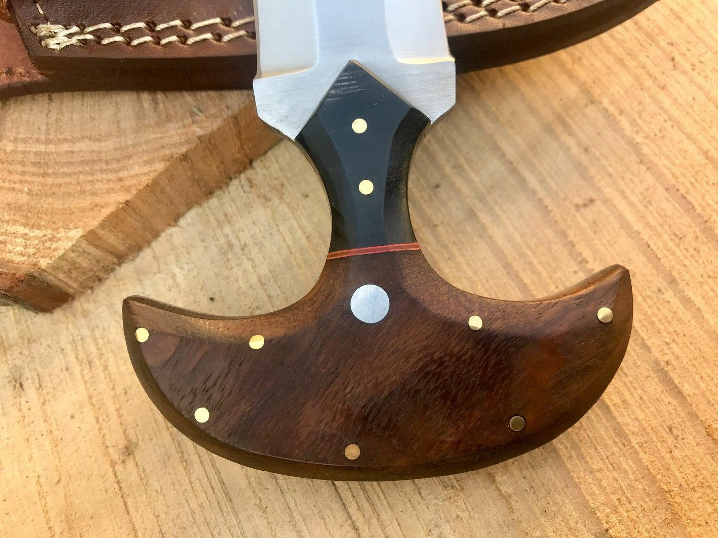 CUSTOM HANDMADE HUNTING BOOT KNIFE D2 STEEL WOOD HANDLE LEATHER WITH SHEATH - SUSA KNIVES