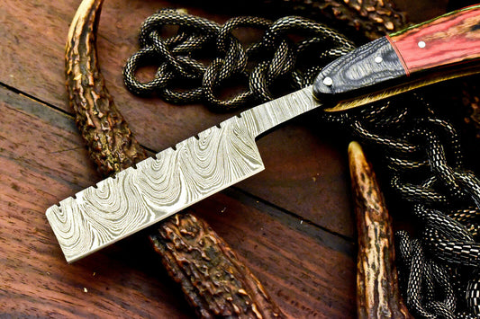 Custom Handmade Damascus Steel Blade Barber Folding Razor | Hard Wood - SUSA KNIVES