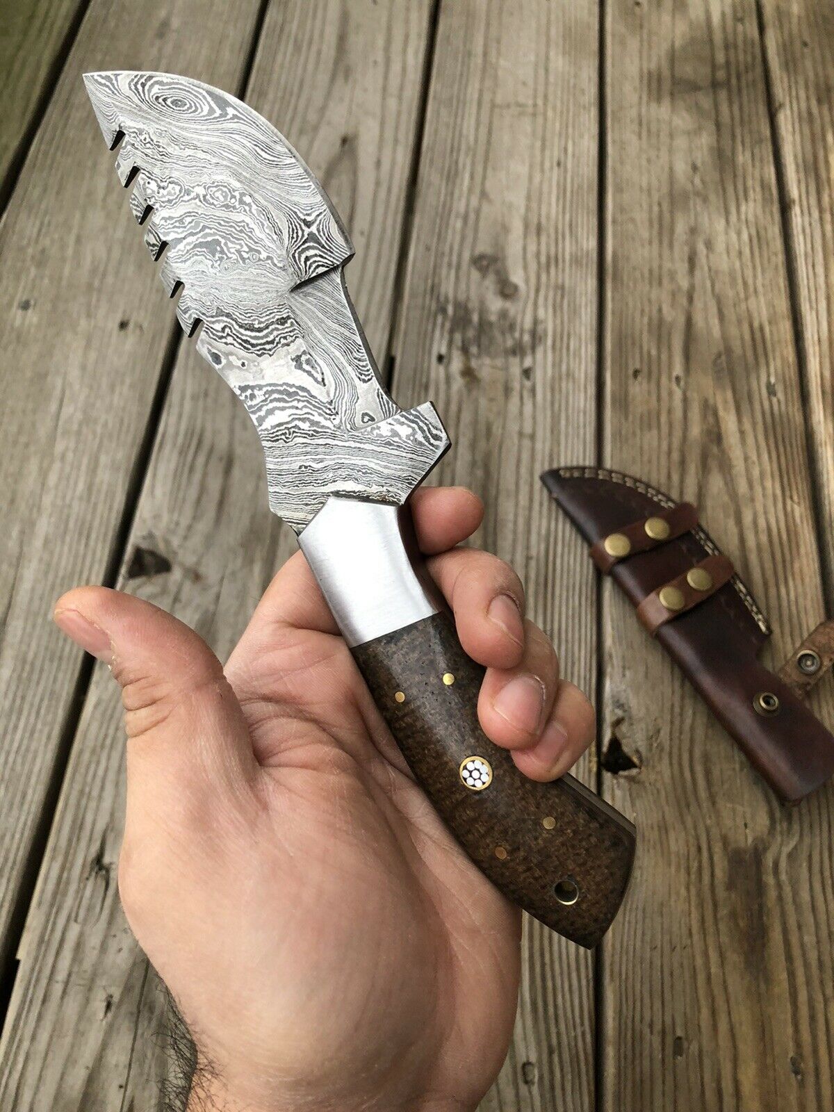 CUSTOM HAND FORGED DAMASCUS STEEL TRACKER Hunting KNIFE - SUSA KNIVES