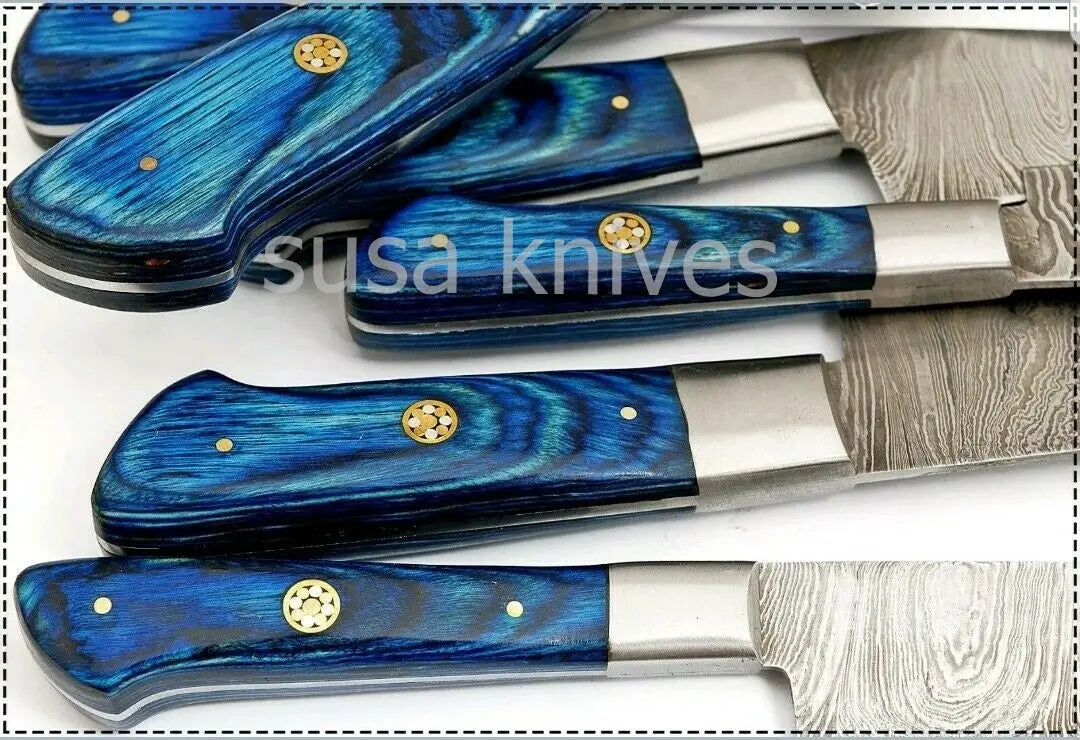 CUSTOM HAND MADE DAMASCUS BLADE 6Pc's KITCHEN/CHEF KNIFE - SUSA KNIVES