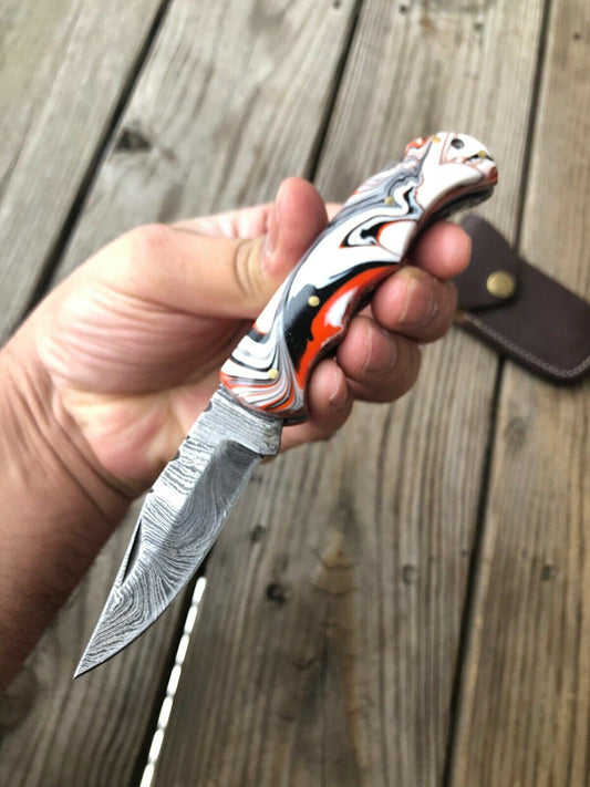 Custom HAND FORGED DAMASCUS STEEL Folding Pocket Knife W/ Back Lock - SUSA KNIVES