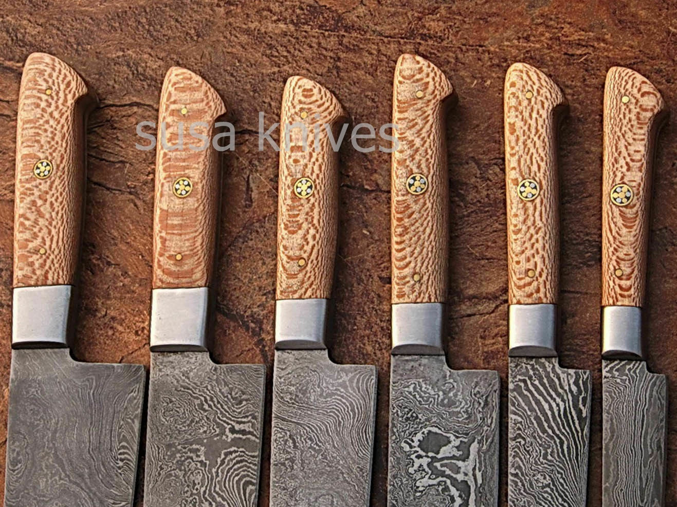 USTOM MADE DAMASCUS BLADE 6Pcs. CHEF/KITCHEN KNIVES SET - SUSA KNIVES