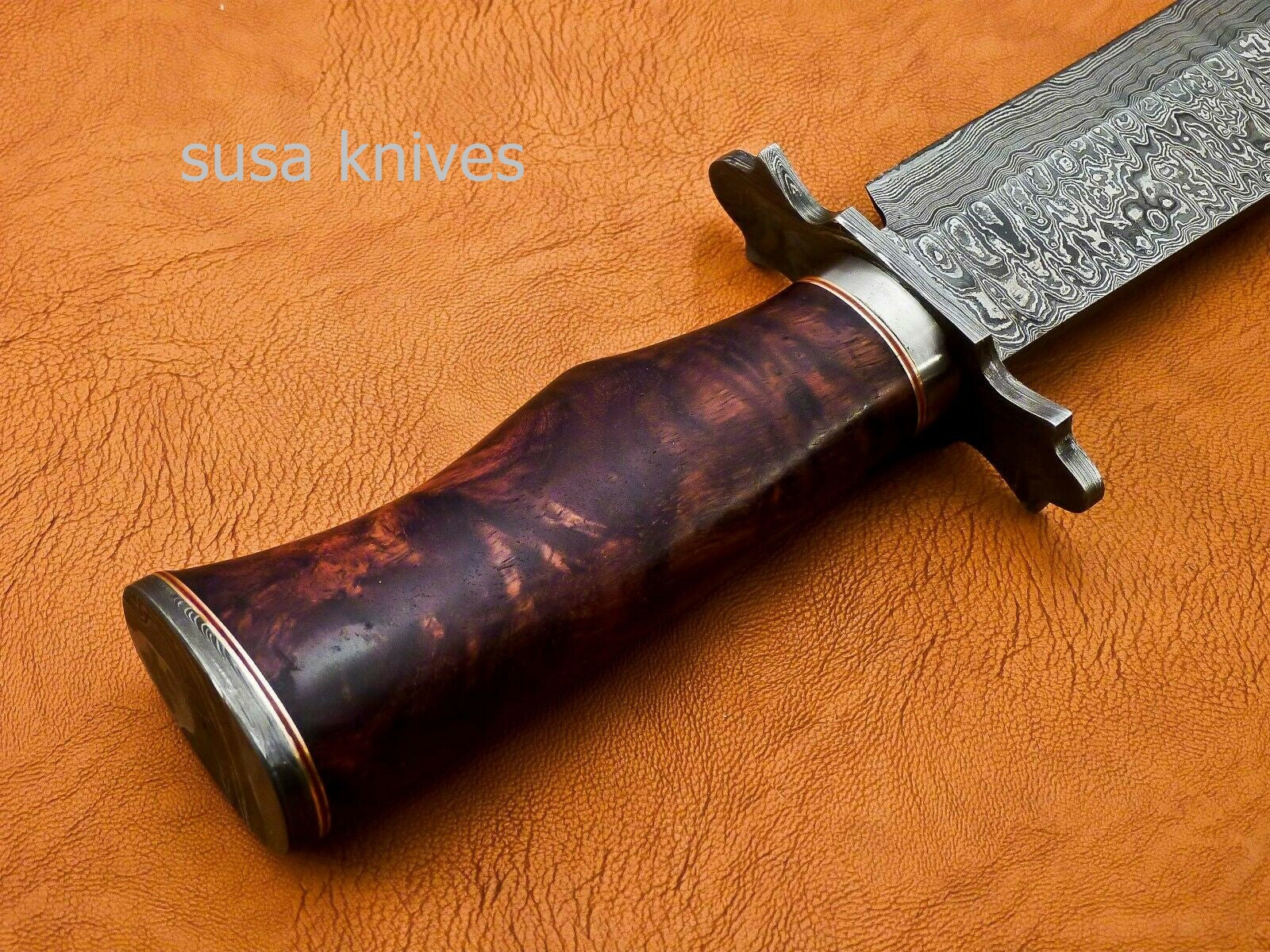 Handmade Damascus Steel Bowie Knive - Rose Wood Handle - SUSA KNIVES