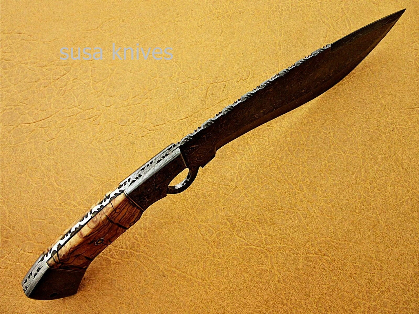 Kukri knife-Custom Handmade Damascus Steel kukri Knife Natural Rose Wood Handle - SUSA KNIVES