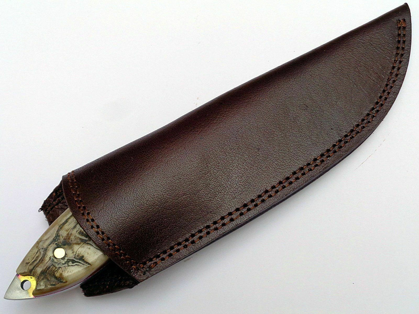 HANDMADE FULL TANG SURVIVAL HUNTING KNIFE RAM HORN HANDLE & LEATHER SHEATH - SUSA KNIVES