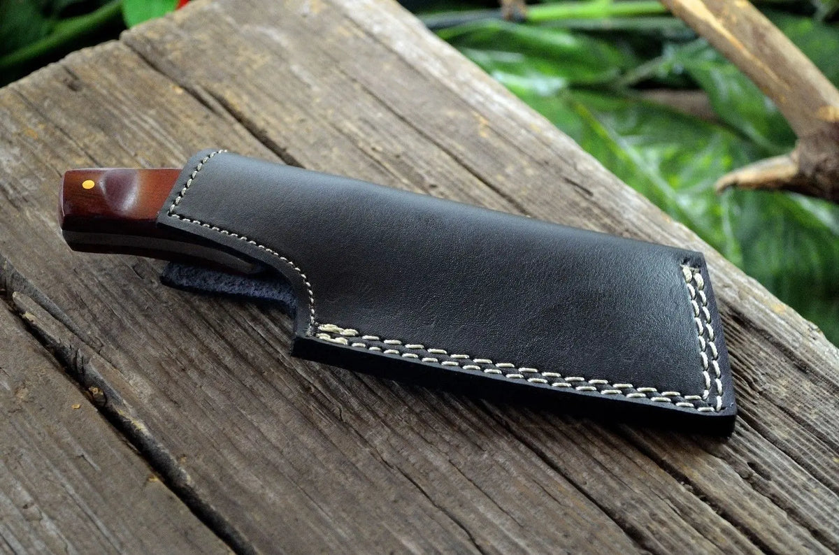 MINI POCKET CLEAVER HAND FORGED DAMASCUS STEEL CUSTOM HUNTING KNIFE WITH SHEATH - SUSA KNIVES