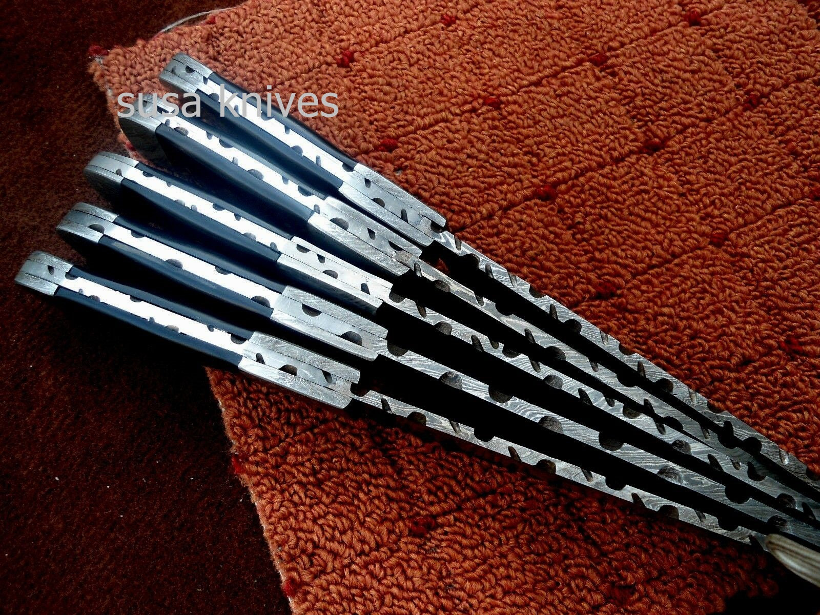 CUSTOM HAND MADE DAMASCUS STEEL CHEF KNIVES SET. (LOT OF 5) - SUSA KNIVES