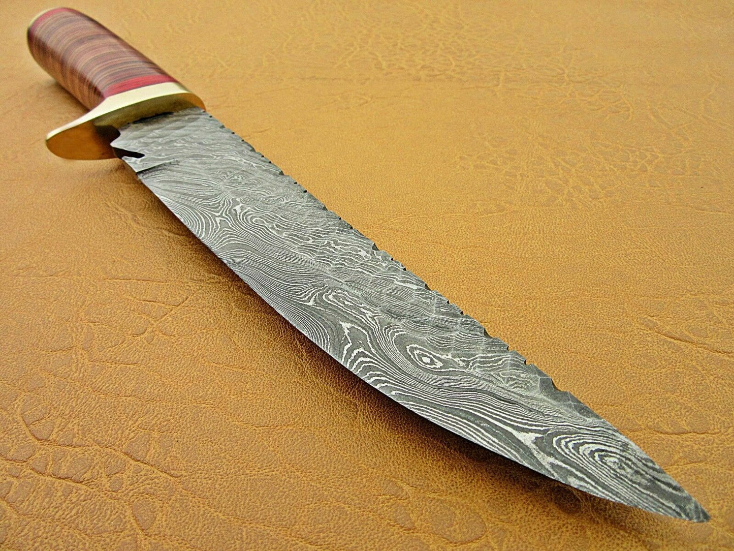 Custom Handmade Damascus Steel Hunting knife with Sheath" Leather Roll Handle - SUSA KNIVES