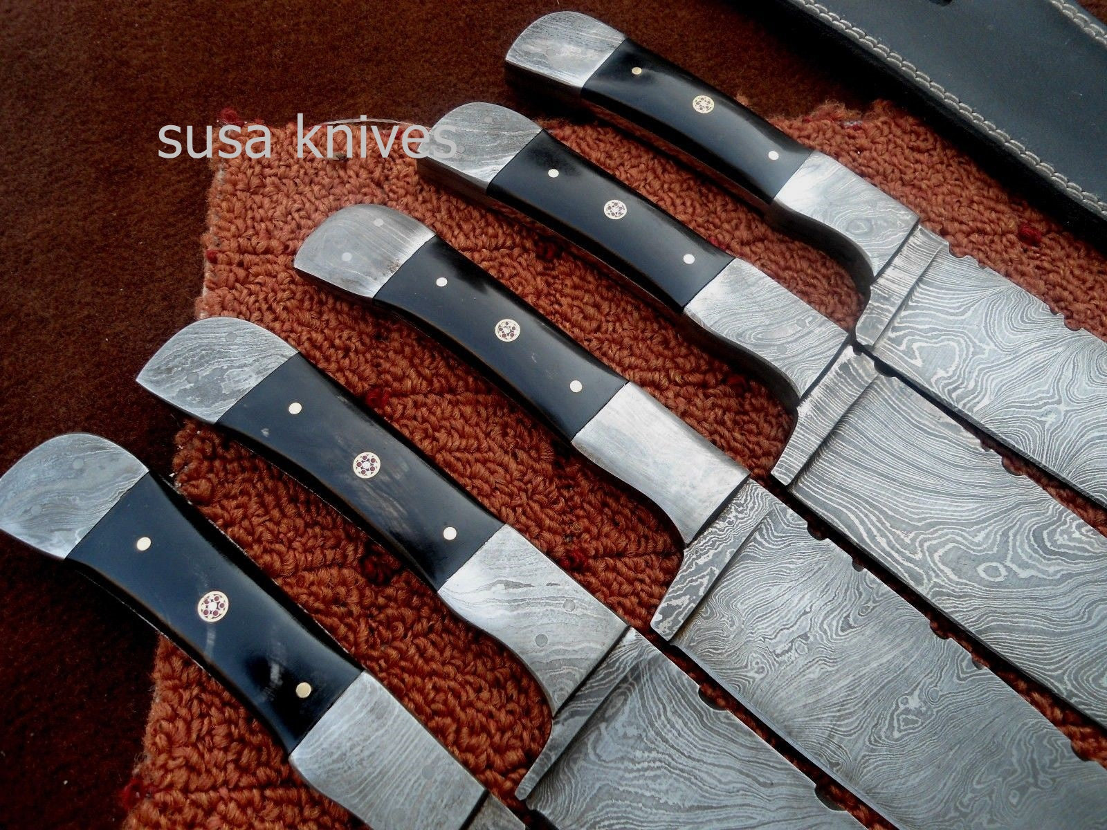 CUSTOM HAND MADE DAMASCUS STEEL CHEF KNIVES SET. (LOT OF 5) - SUSA KNIVES