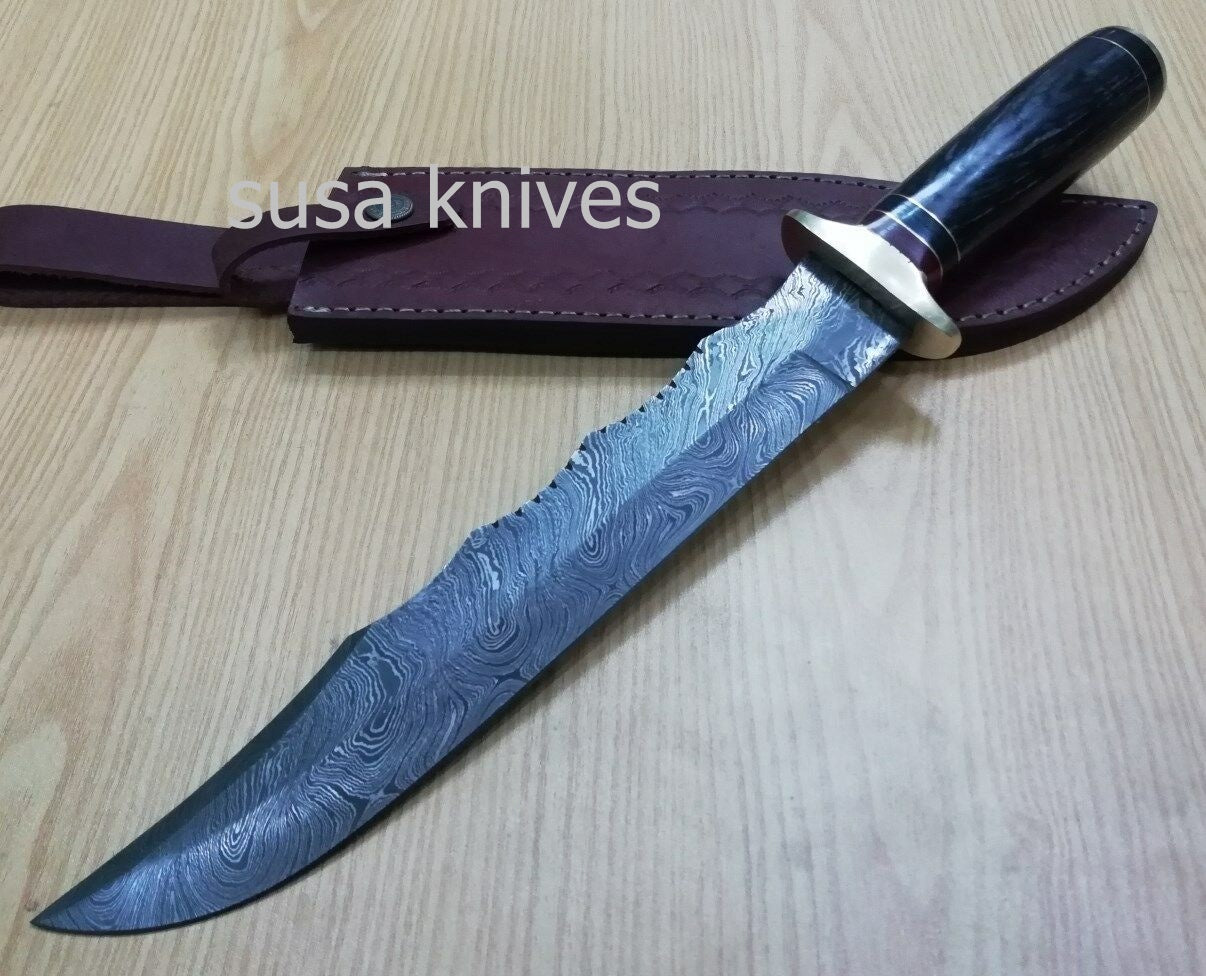 Customized Handmade Moqen,s Damascus Steel Lion Hunting knfie - SUSA KNIVES