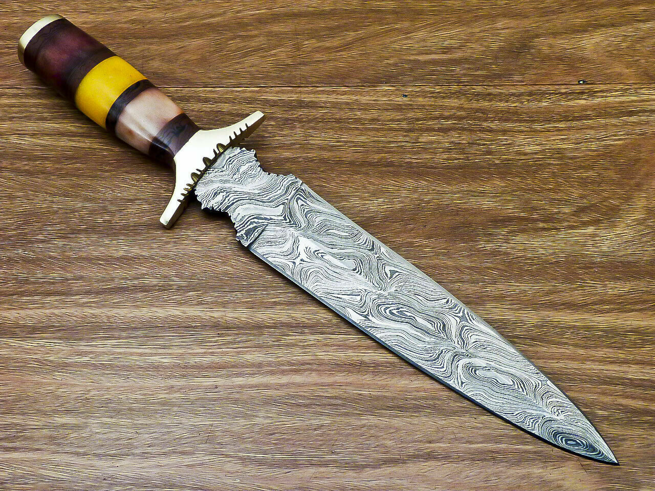 Beautiful Custom Handmade Damascus Steel Dagger Knife "Stained Camel Bone Handle - SUSA KNIVES