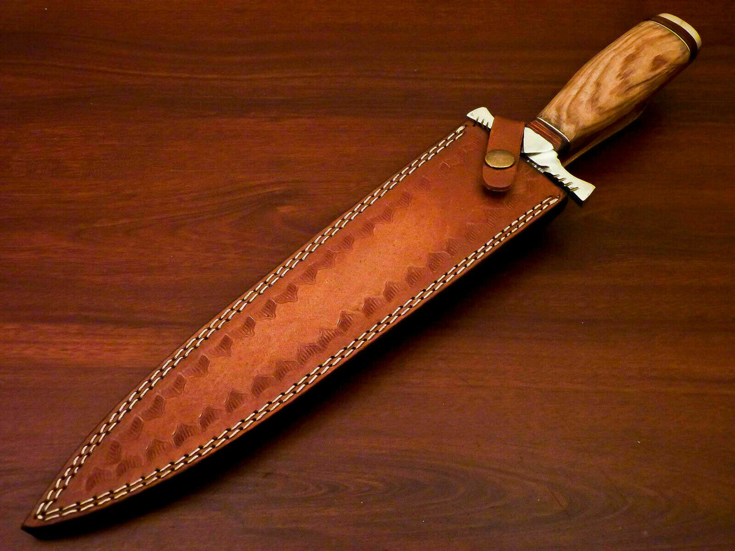Custom Handmade Damascus Steel Dagger Knife | Sheath | Natural Olive Wood Handle - SUSA KNIVES