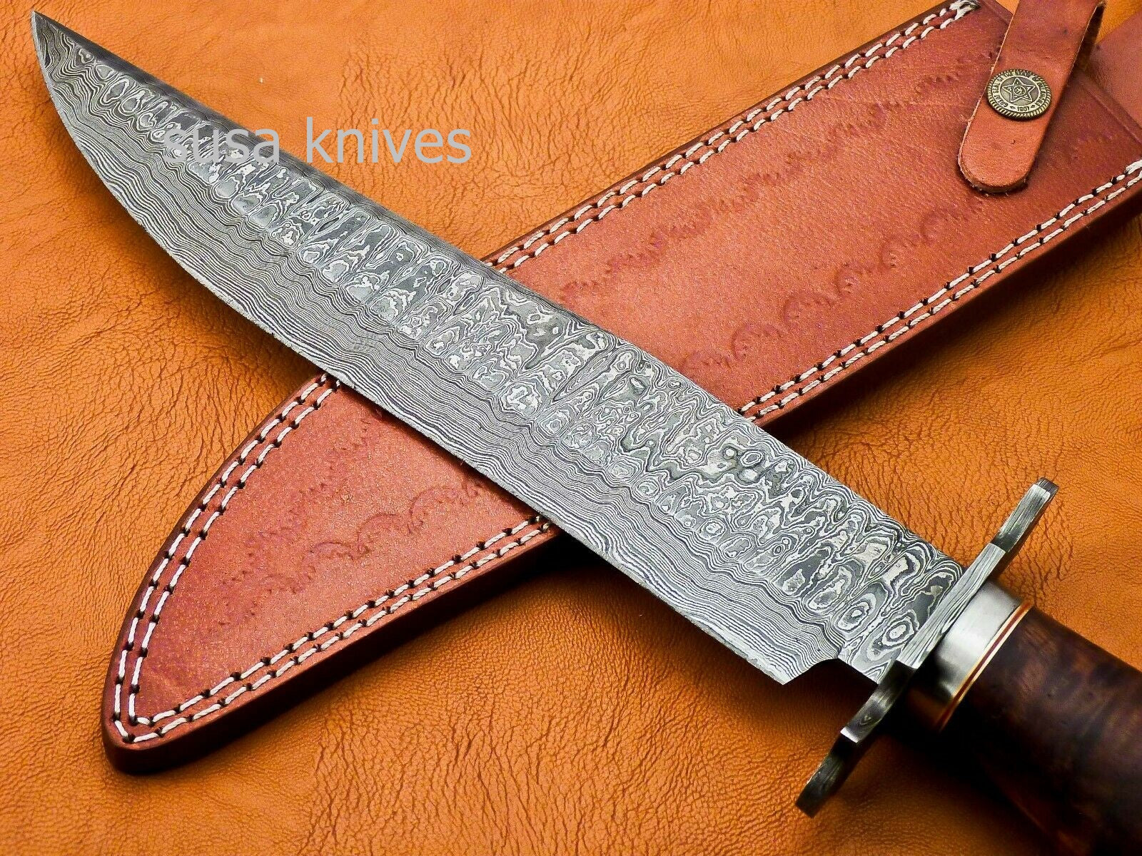 Handmade Damascus Steel Bowie Knive - Rose Wood Handle - SUSA KNIVES
