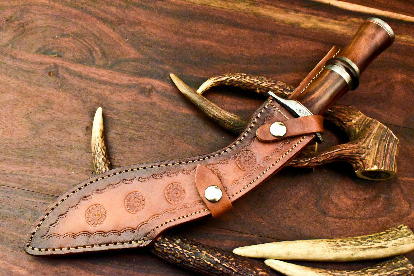 Custom Handmade Damascus Kukri Hunting Knife | Walnut Wood - SUSA KNIVES
