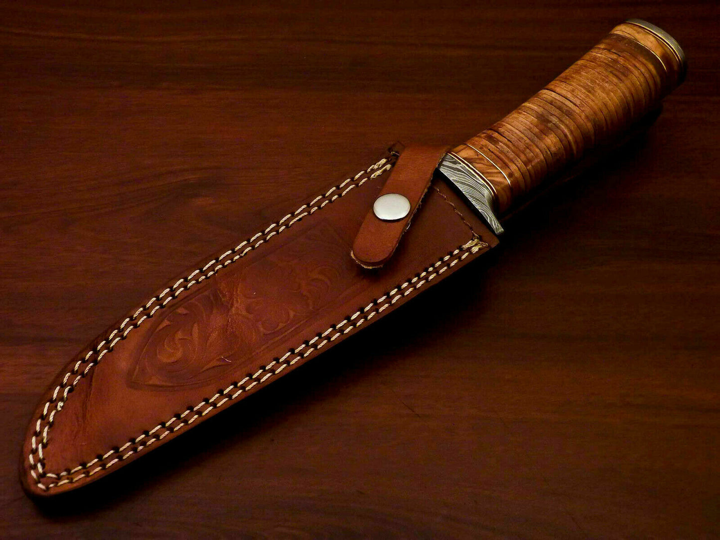 Amazing Custom Handmade Damascus Steel Hunting Knife |Sheath Leather Roll Handle - SUSA KNIVES
