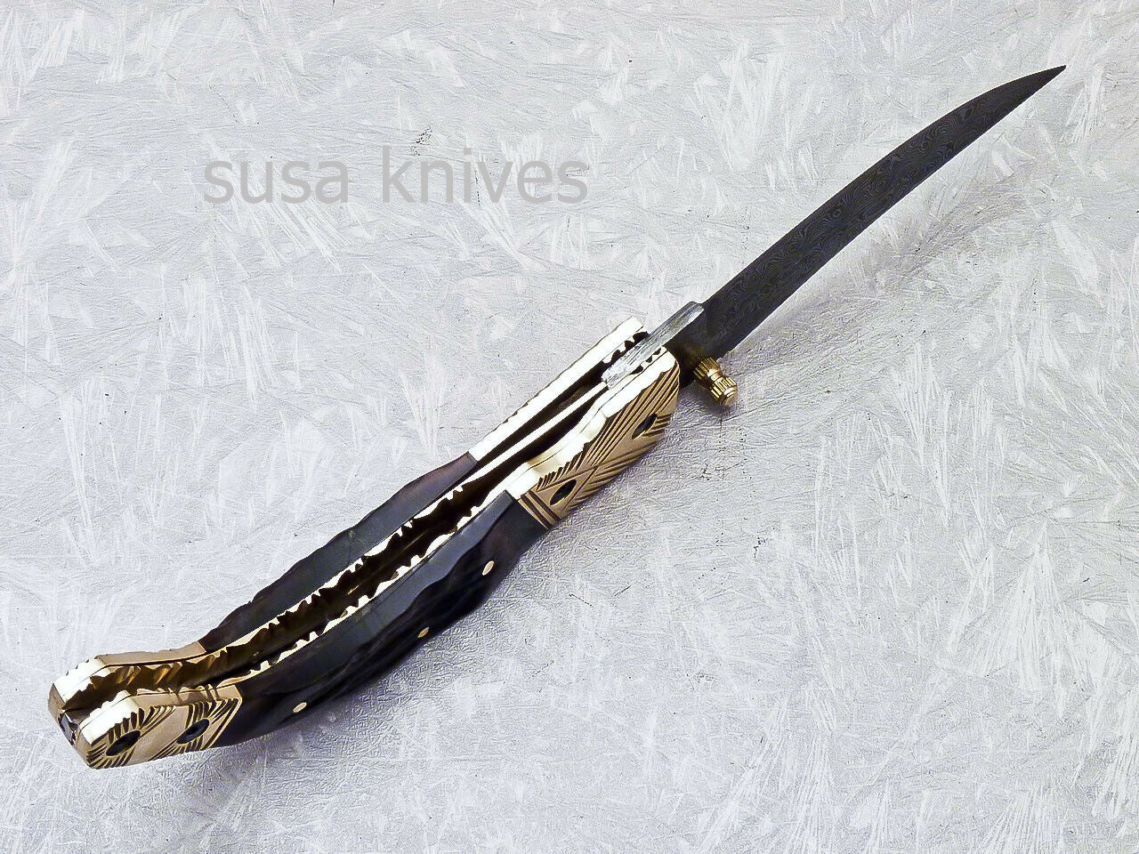SUPERB CUSTOM HANDMADE DAMASCUS STEEL POCKET FOLDING KNIFE LINER LOCK - SUSA KNIVES