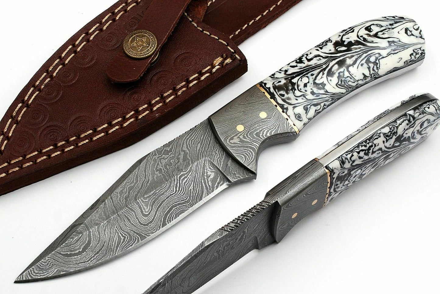 CUSTOM HAND MADE DAMASCUS STEEL FULL TANG HUNTING SKINNER KNIFE - SUSA KNIVES