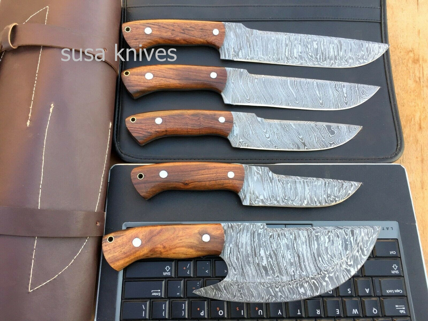MURT ART CUSTOM HANDMADE DAMASCUS STEEL CHEF SET KNIVES - SUSA KNIVES