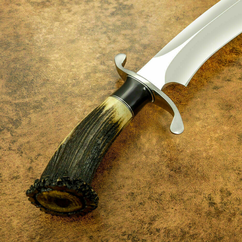 RARE CUSTOM D2 TOOL STEEL BLADE SASQUATCH BOWIE HUNTING KNIFE -STAG CROWN ANTLER - SUSA KNIVES