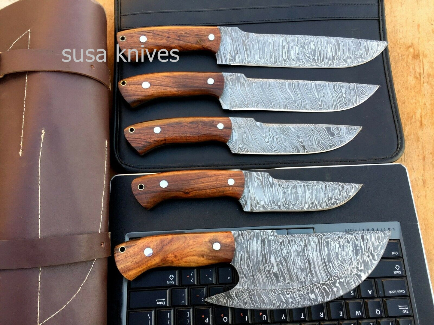 MURT ART CUSTOM HANDMADE DAMASCUS STEEL CHEF SET KNIVES - SUSA KNIVES